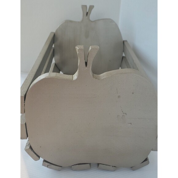 Wooden Apple Basket Magazine Holder Slatted Book Bin Cottage Fall Farm Decor 13" - Picture 3 of 9